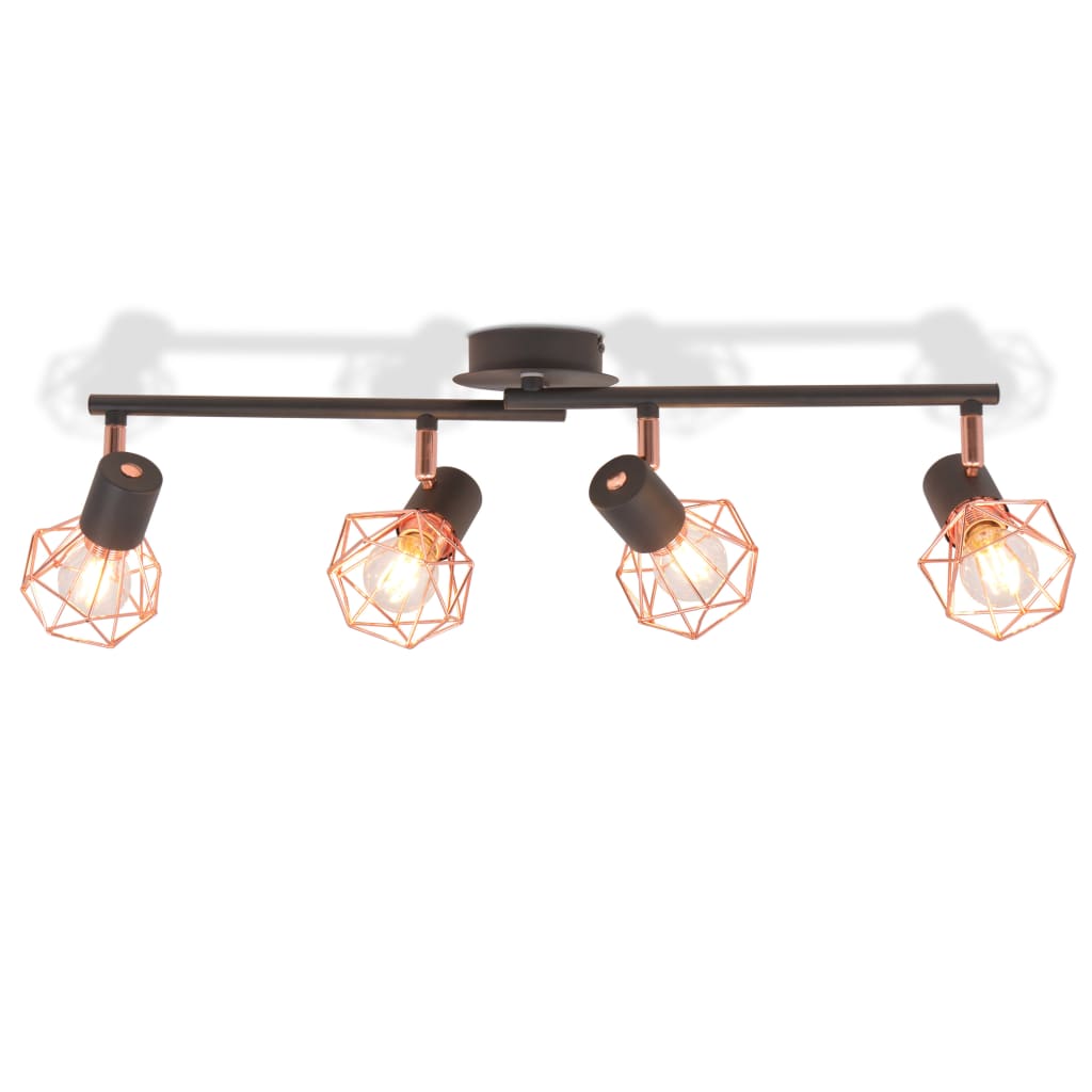 Taklampa med 4 spotlights E14 svart och koppar