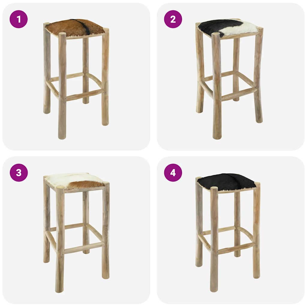 Barstol getskinnsläder och massiv teak