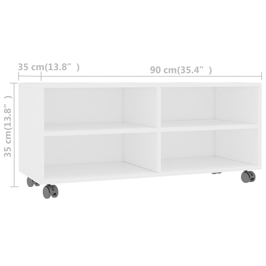 Tv-bänk med hjul vit 90x35x35 cm konstruerat trä