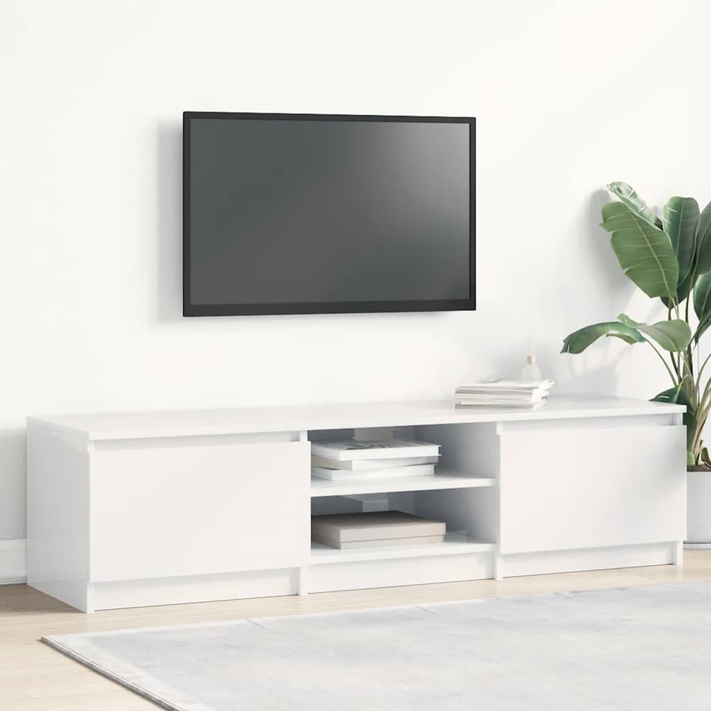 TV-bänk vit högglans 140x40x35,5 cm konstruerat trä
