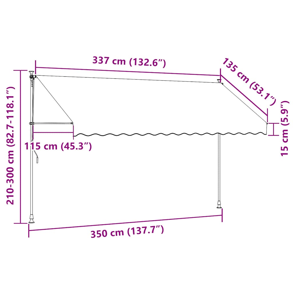 Markis manuellt infällbar med LED 350 cm gul och blå