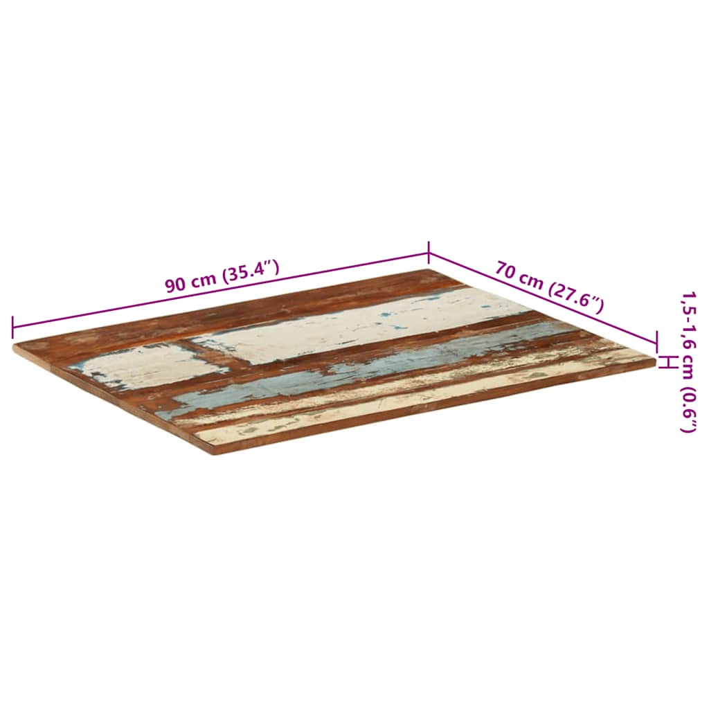 Rektangulär bordsskiva 70x90 cm 15-16 mm massivt återvunnet trä