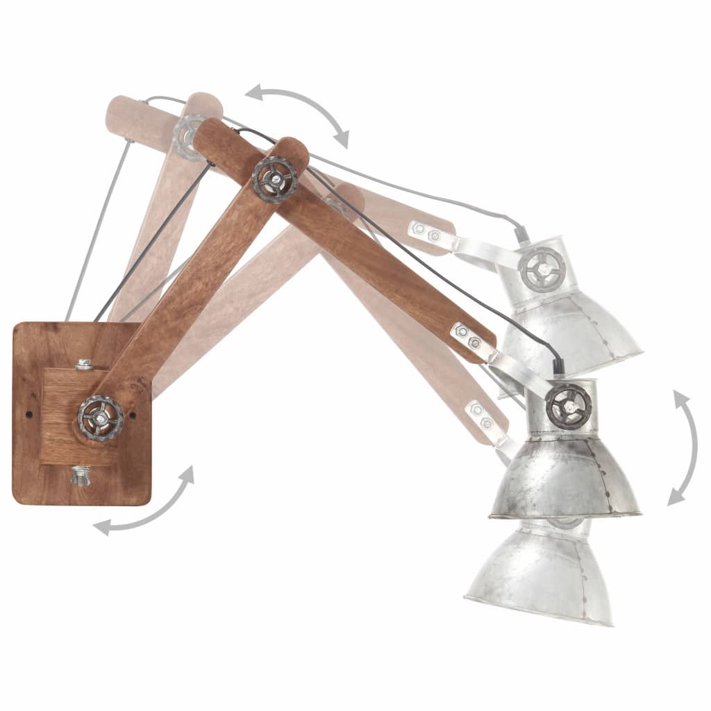 Vägglampa industriell stil silver rund E27