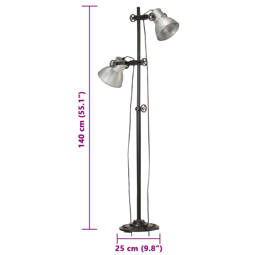 Golvlampa med 2 lampskärmar silver E27 gjutjärn