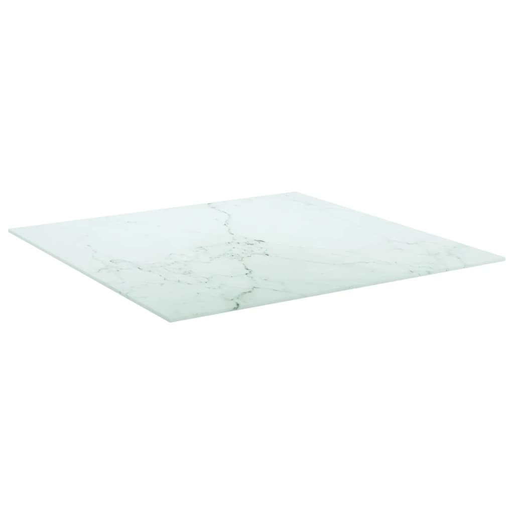Bordsskiva vit 70x70 cm 6 mm härdat glas med marmortextur