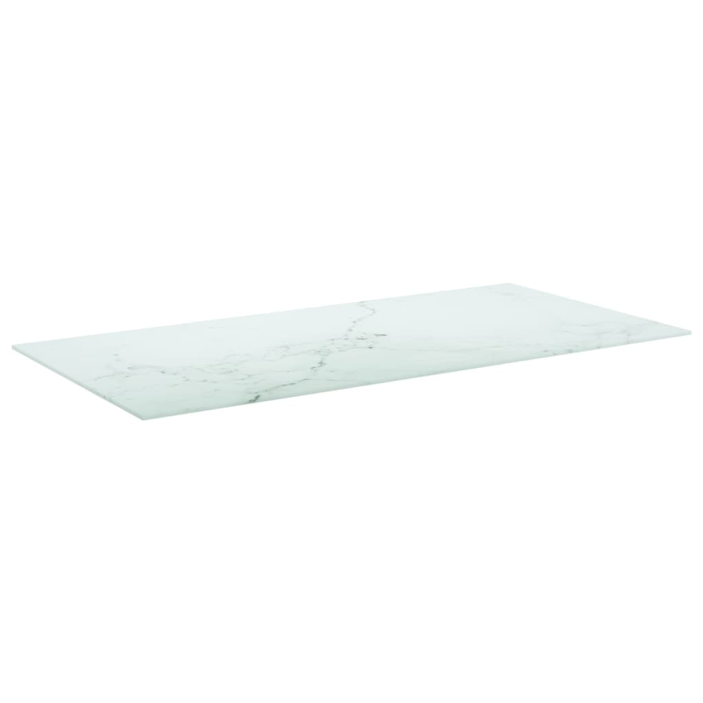 Bordsskiva vit 100x50 cm 6 mm härdat glas med marmortextur