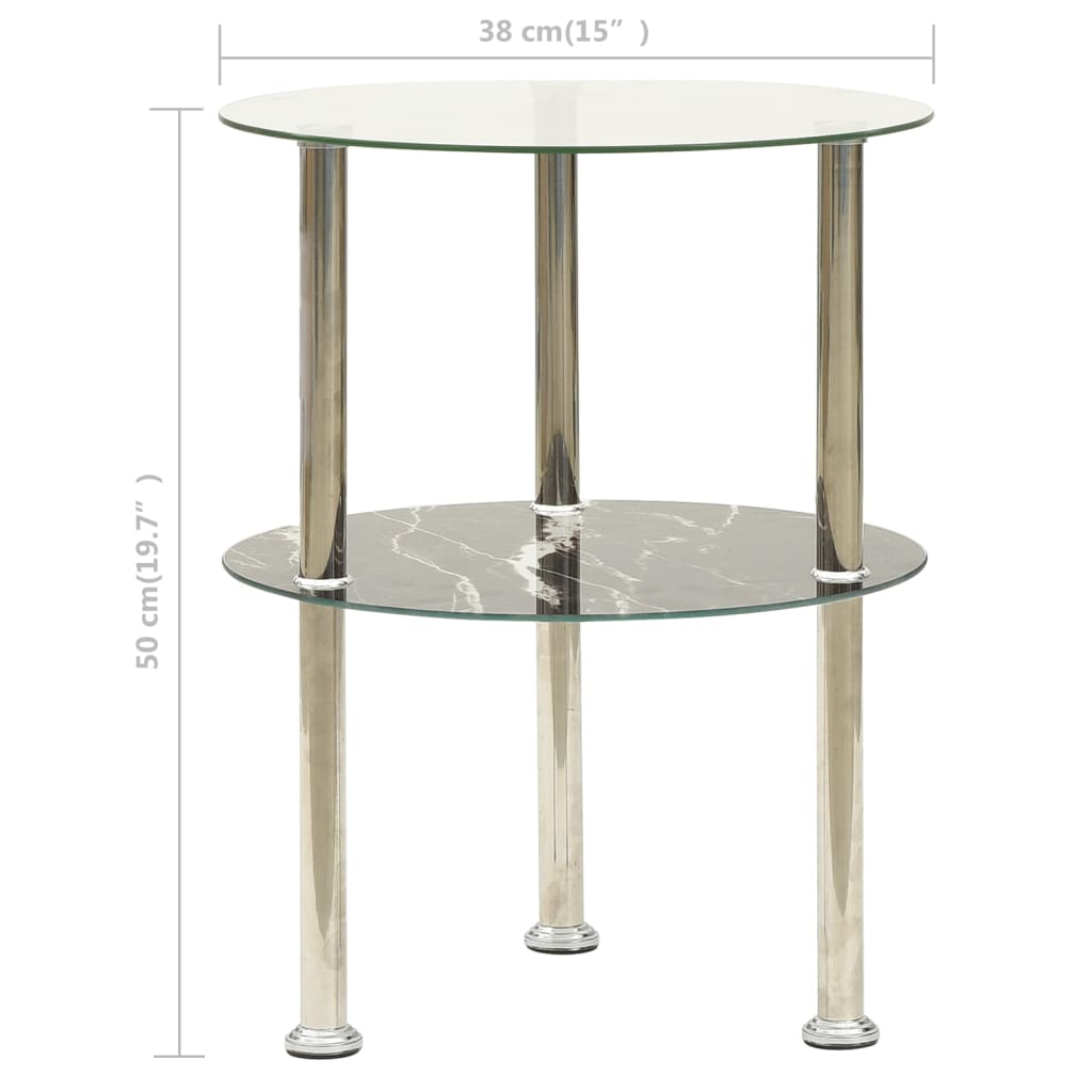 322789 vidaXL 2-Tier Side Table Transparent & Black 38 cm Tempered Glass