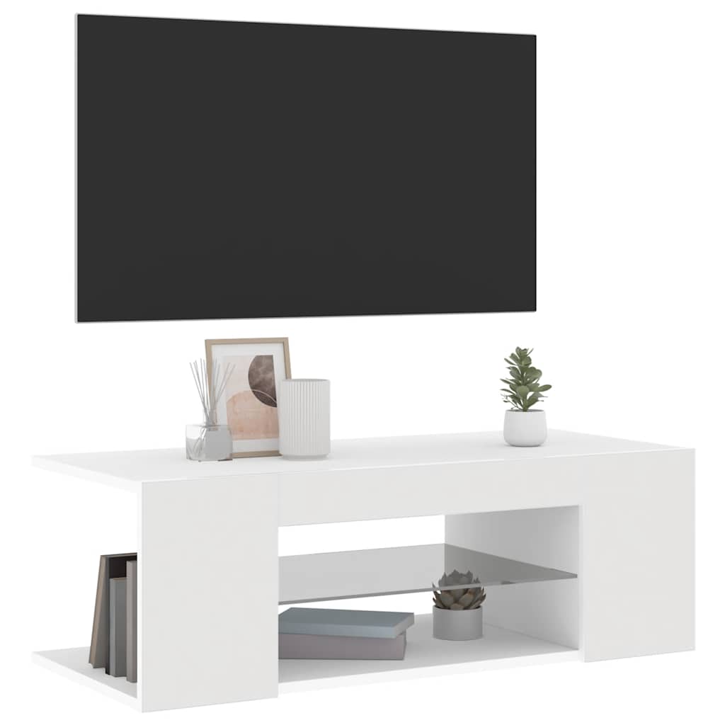 TV-bänk med LED-belysning vit 90x39x30 cm