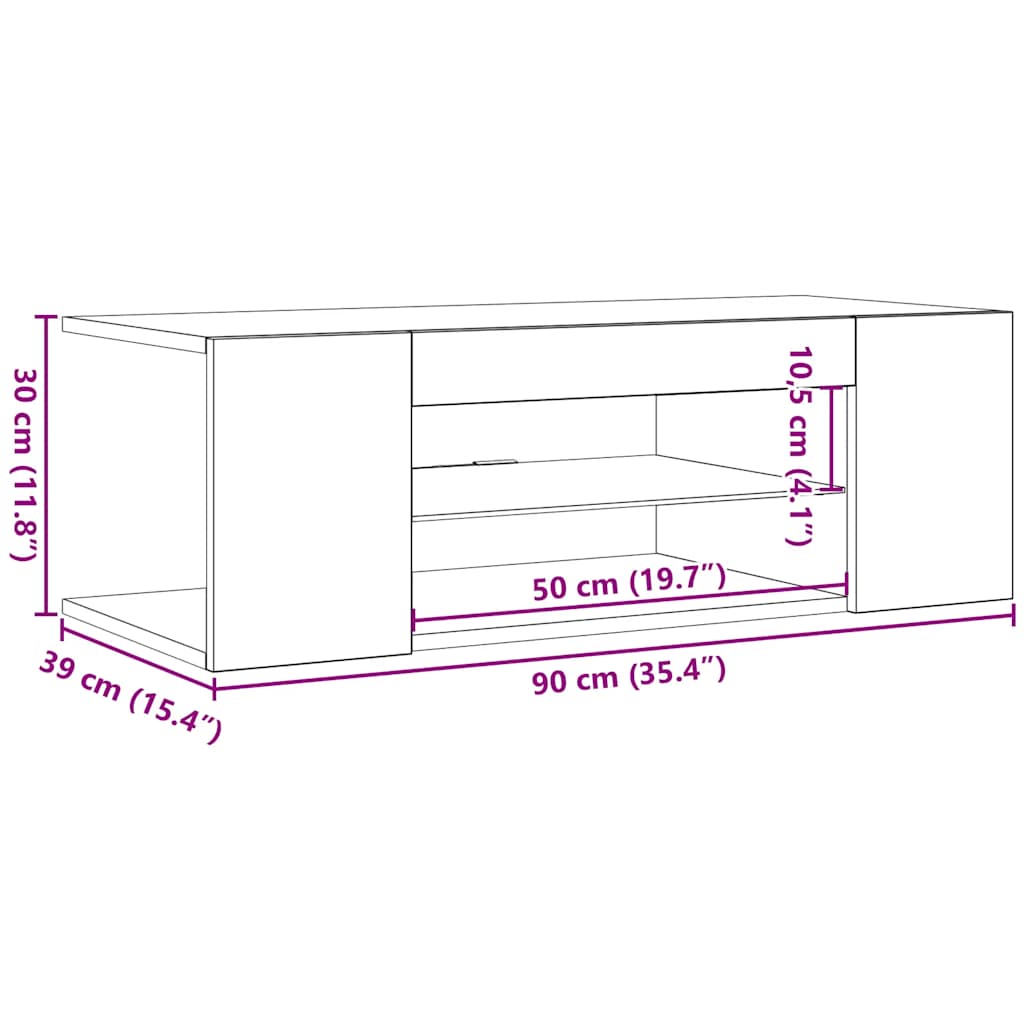 TV-bänk med LED-belysning vit 90x39x30 cm