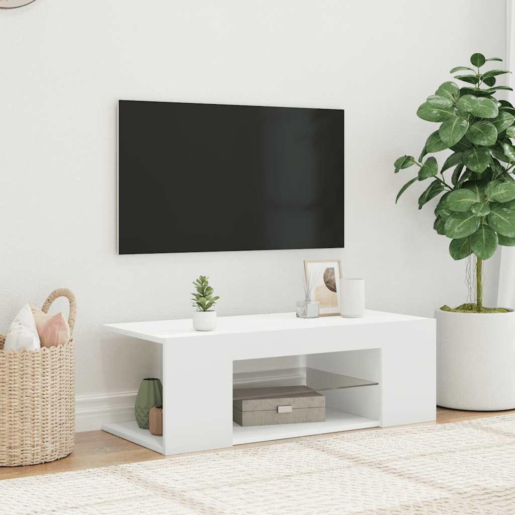 TV-bänk med LED-belysning vit 90x39x30 cm