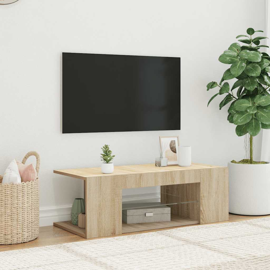 TV-bänk med LED-belysning sonoma-ek 90x39x30 cm
