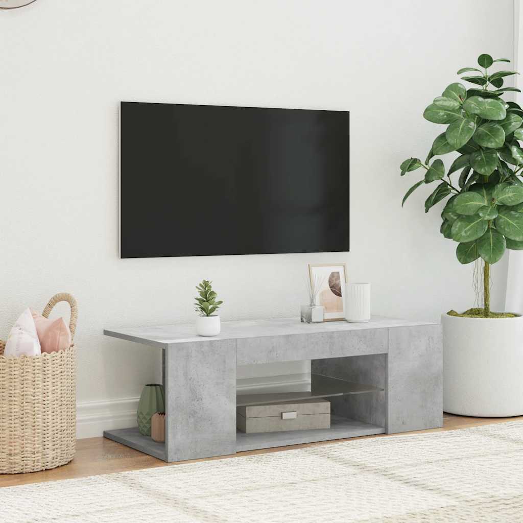 TV-bänk med LED-belysning betonggrå 90x39x30 cm