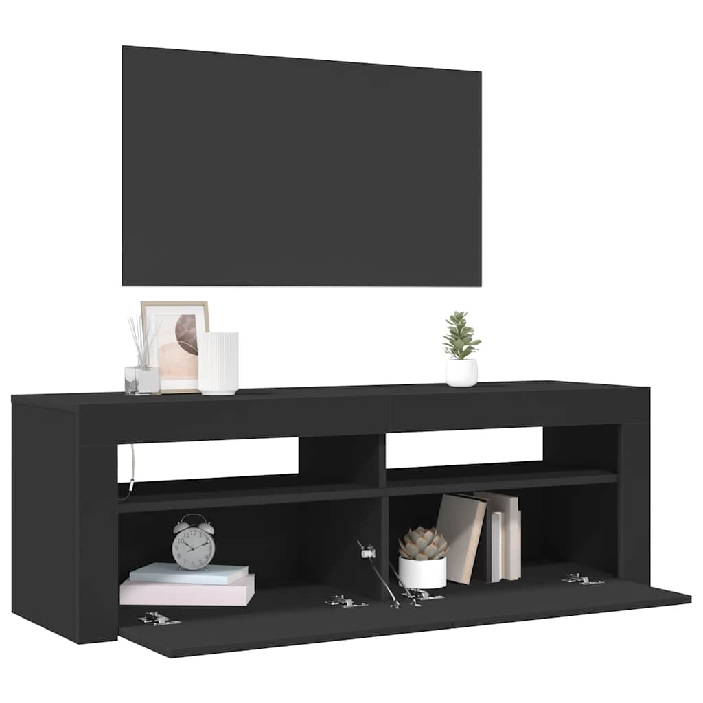 TV-bänk med LED-belysning svart 120x35x40 cm