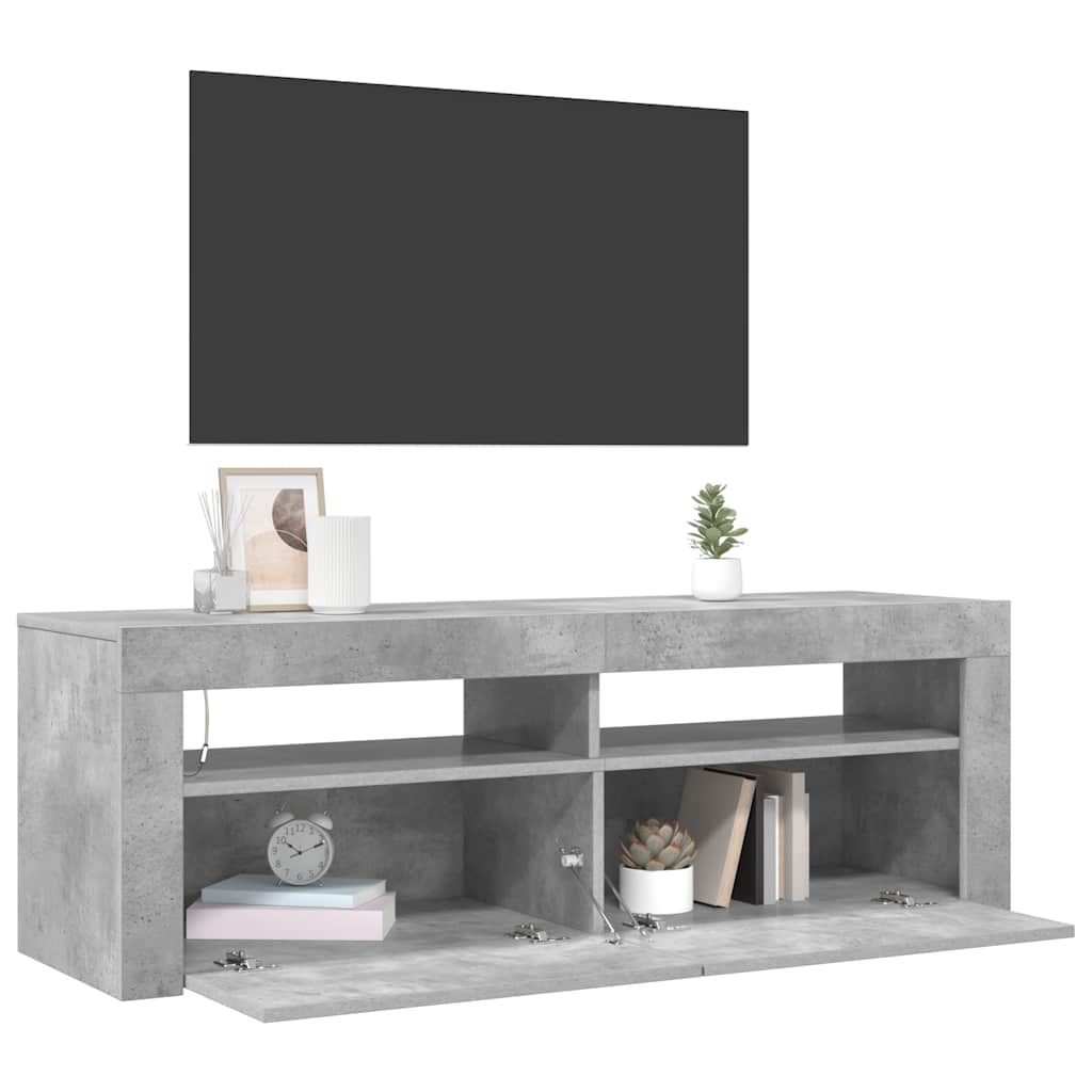 TV-bänk med LED-belysning betonggrå 120x35x40 cm