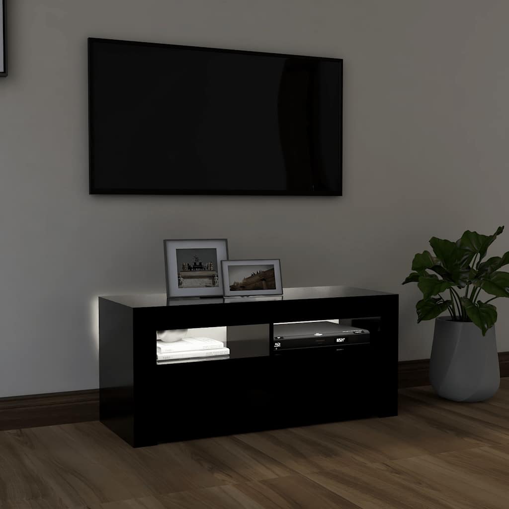 TV-bänk med LED-belysning svart 90x35x40 cm