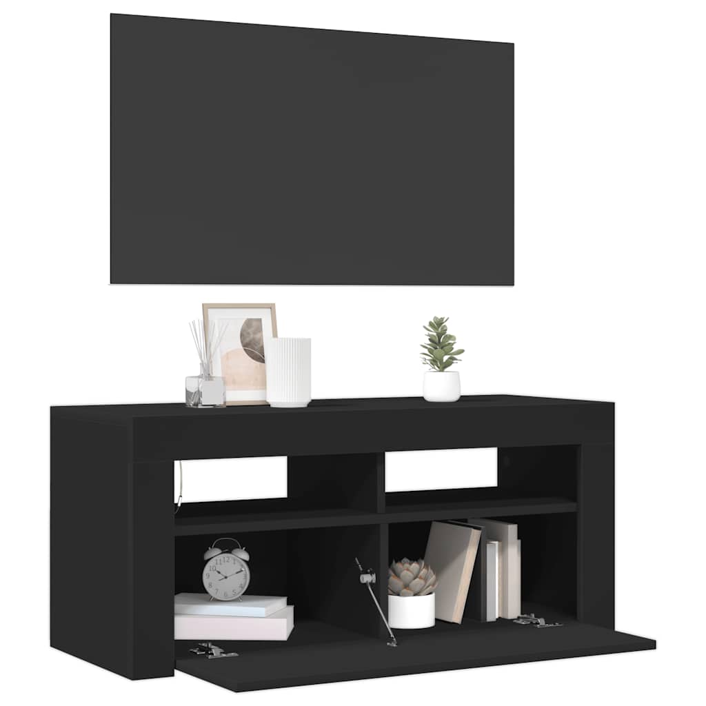 TV-bänk med LED-belysning svart 90x35x40 cm