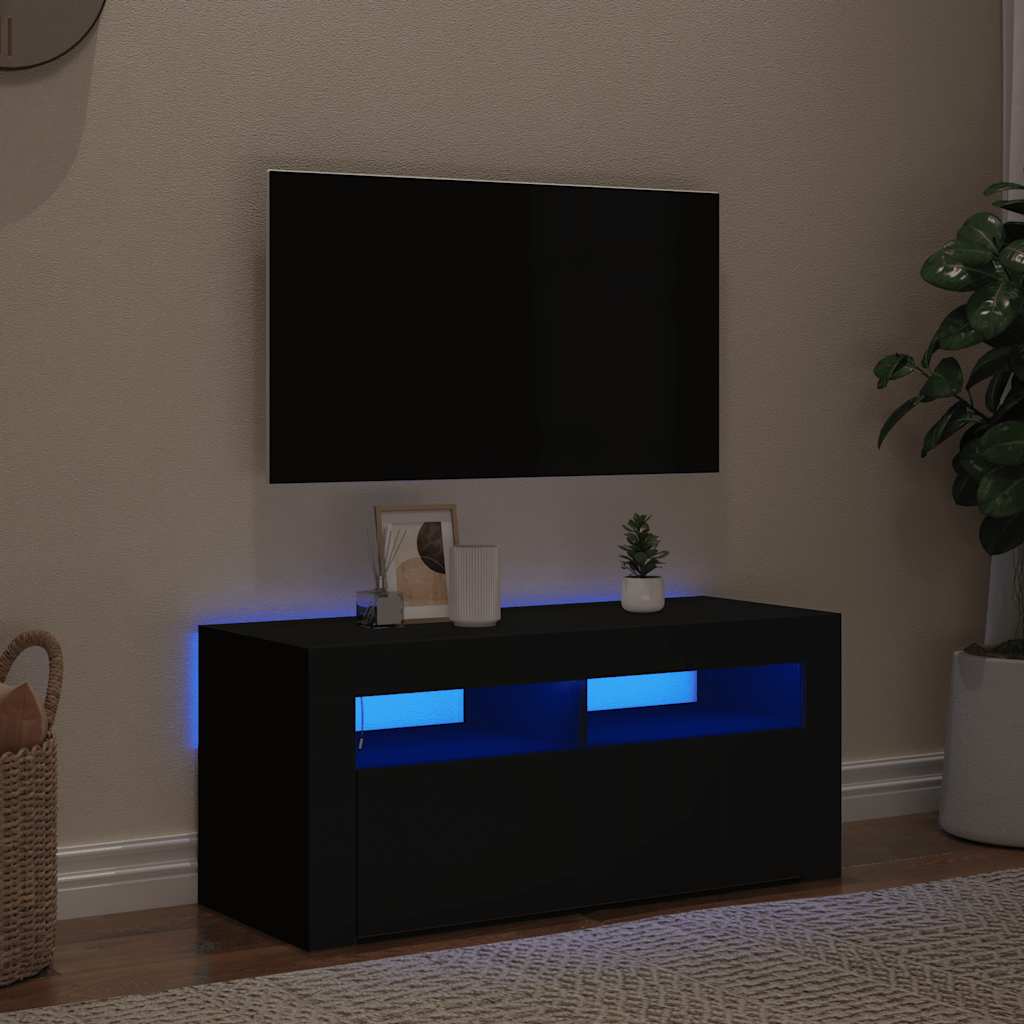 TV-bänk med LED-belysning svart 90x35x40 cm