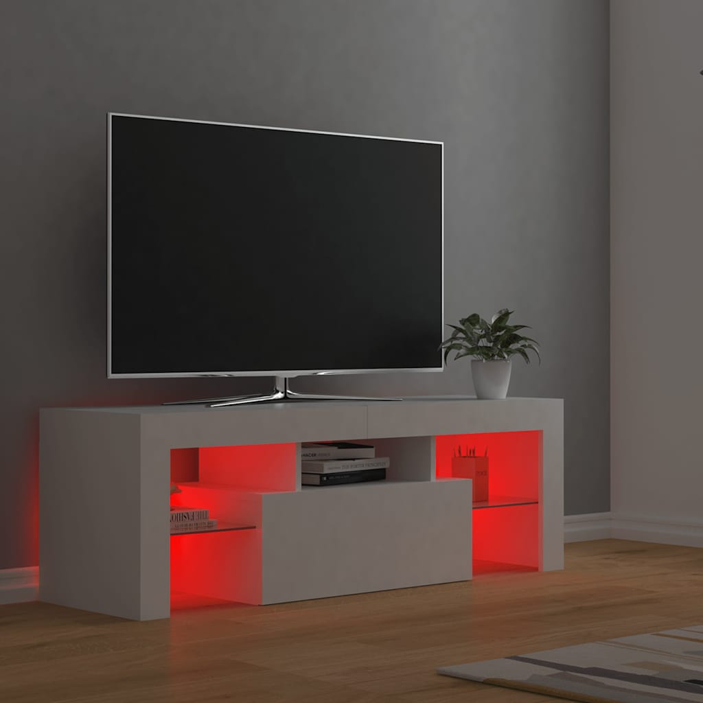 TV-bänk med LED-belysning vit 120x35x40 cm