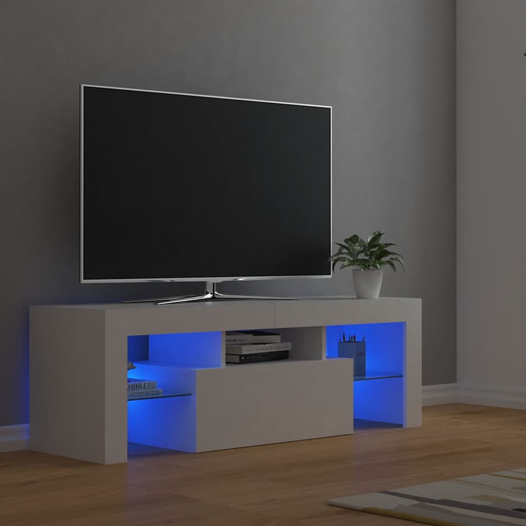 TV-bänk med LED-belysning vit 120x35x40 cm