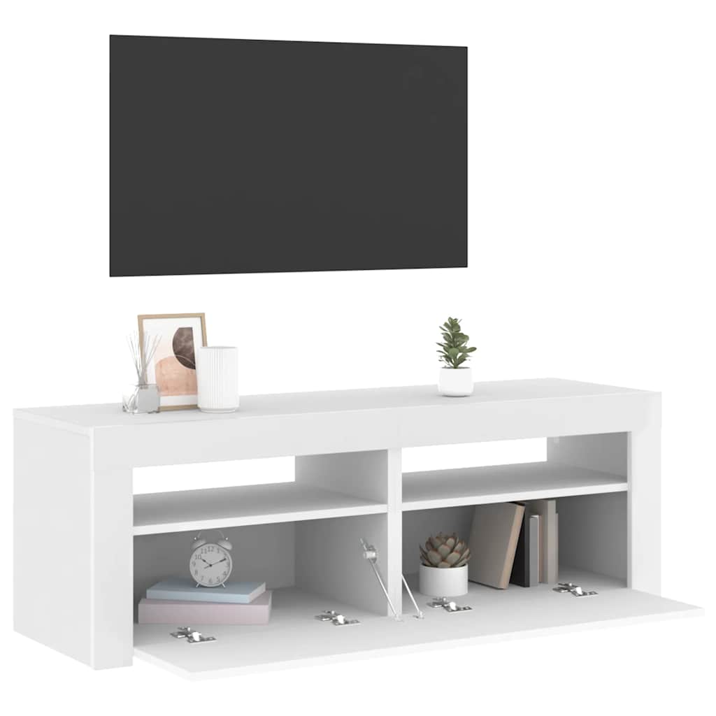 TV-bänk med LED-belysning vit 120x35x40 cm