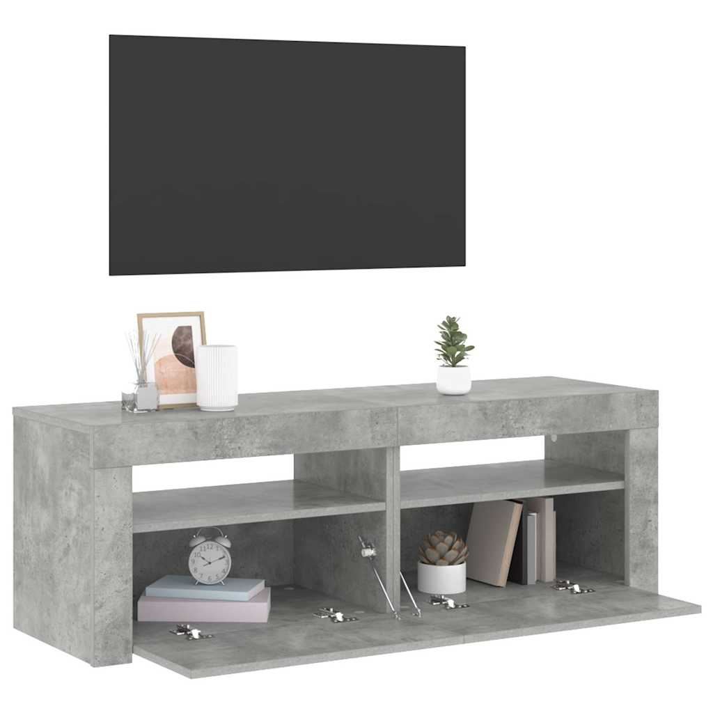 TV-bänk med LED-belysning betonggrå 120x35x40 cm