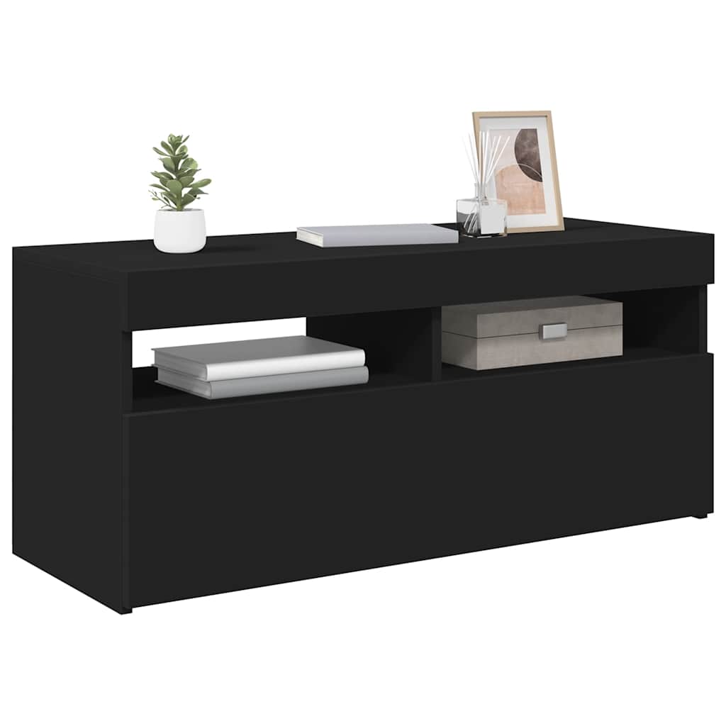TV-bänk med LED-belysning svart 90x35x40 cm