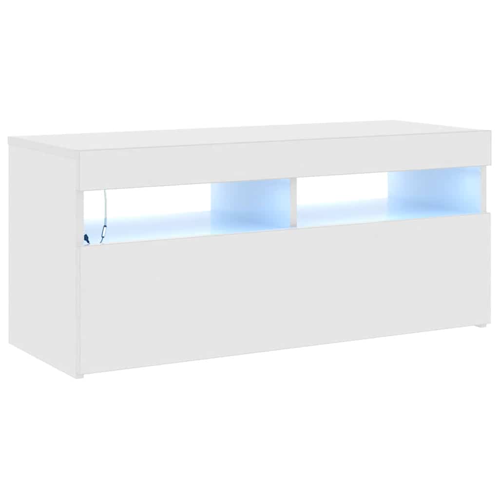 TV-bänk med LED-belysning vit högglans 90x35x40 cm