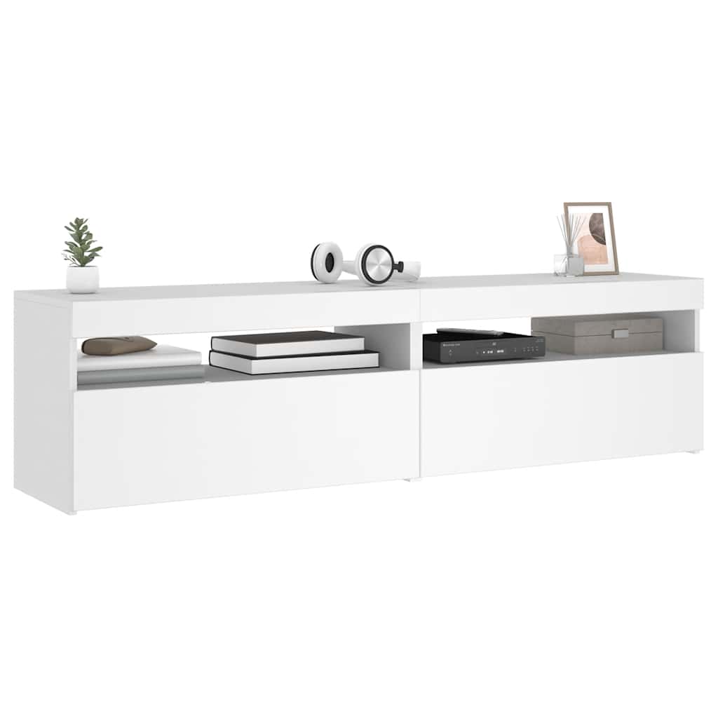 Tv-bänkar med LED-belysning 2 st vit 75x35x40 cm