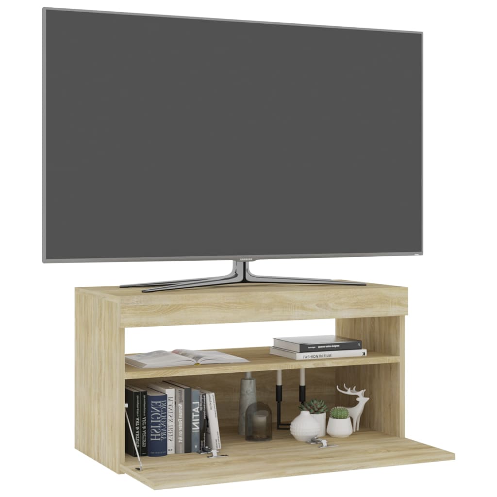 Tv-bänk med LED-belysning sonoma-ek 75x35x40 cm