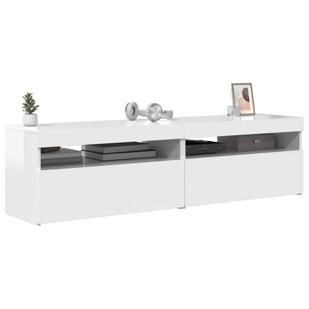 Tv-bänkar med LED-belysning 2 st vit högglans 75x35x40 cm