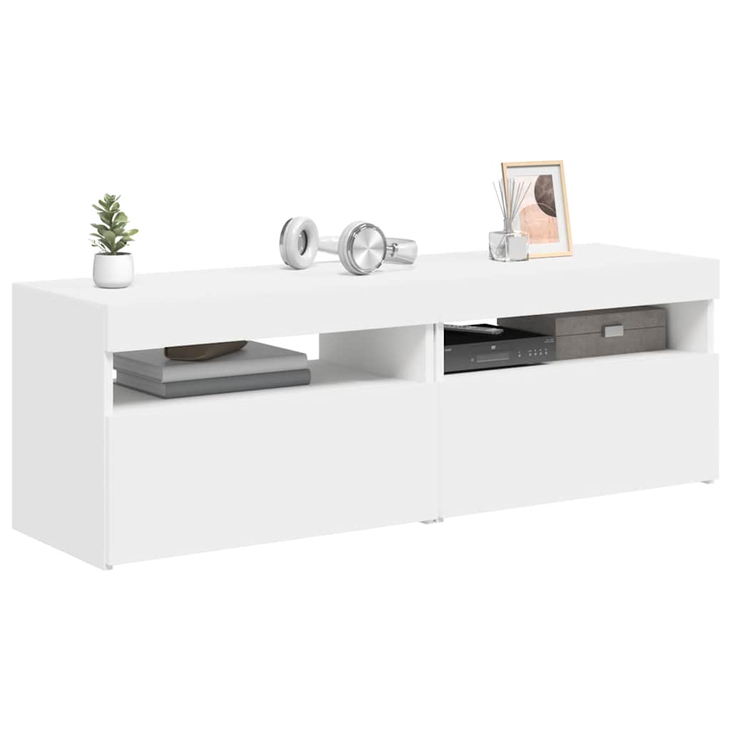 TV-bänk med LED-belysning 2 delar vit 60x35x40 cm