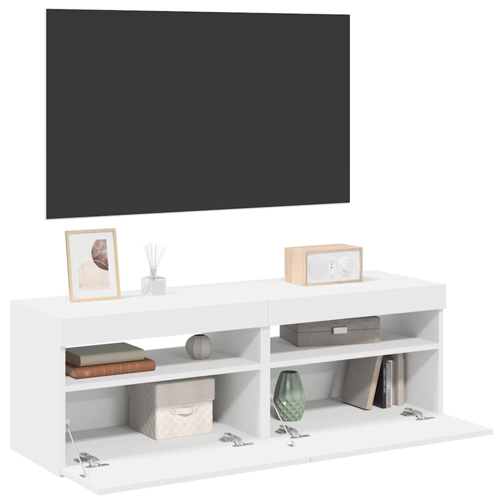 TV-bänk med LED-belysning 2 delar vit 60x35x40 cm