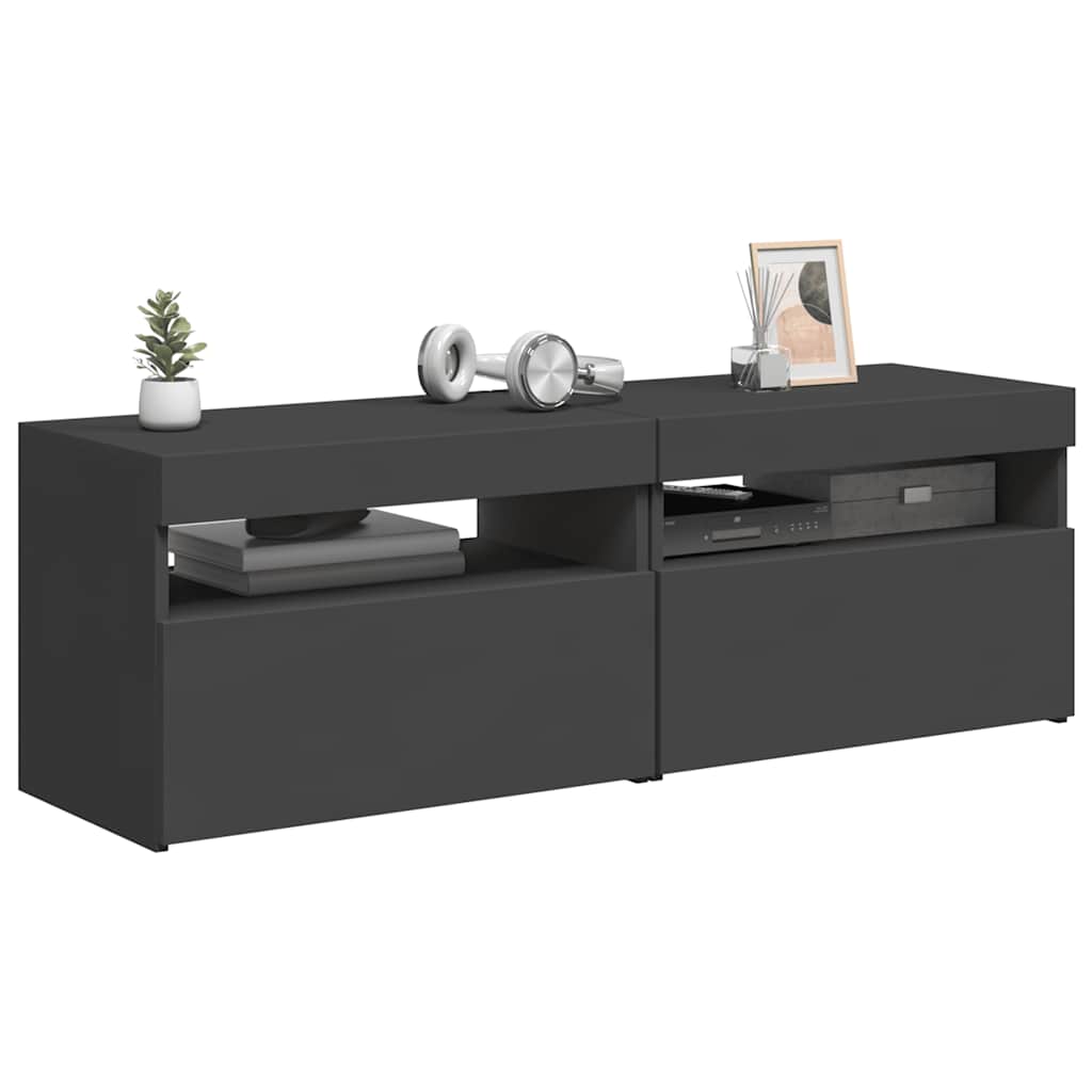 TV-bänk med LED-belysning 2 delar grå 60x35x40 cm
