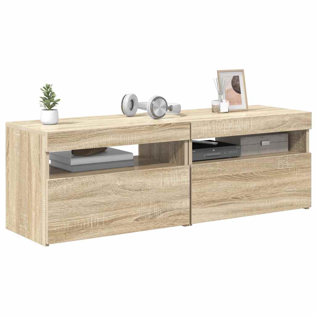 TV-bänk med LED-belysning 2 st sonoma-ek 60x35x40 cm