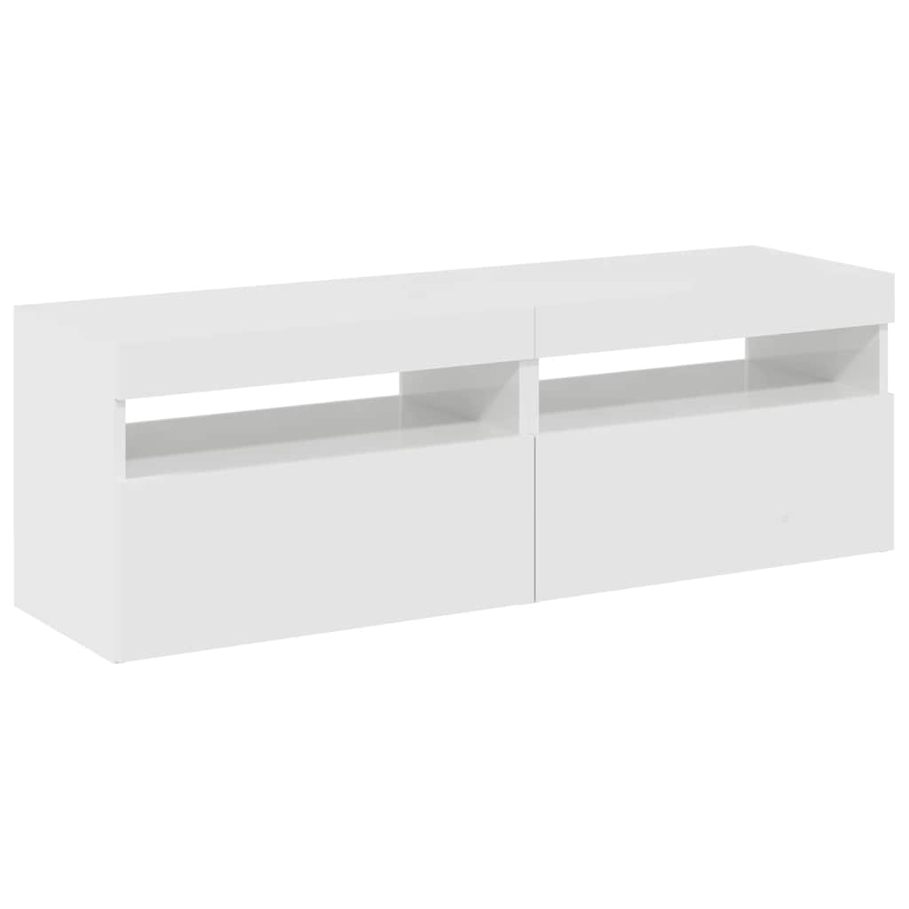 TV-bänk med LED-belysning 2 st vit högglans 60x35x40 cm