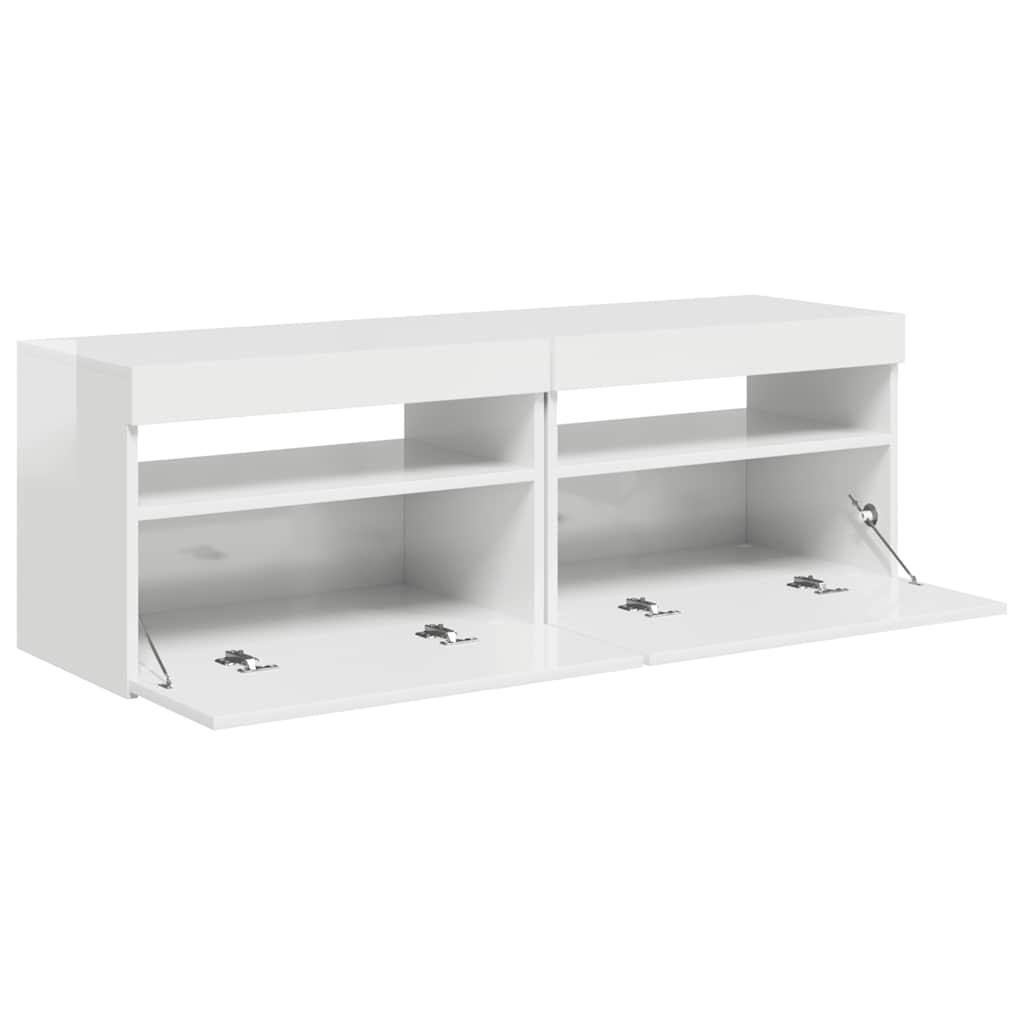 TV-bänk med LED-belysning 2 st vit högglans 60x35x40 cm