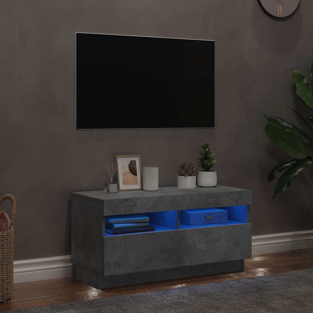 TV-bänk med LED-belysning betonggrå 80x35x40 cm