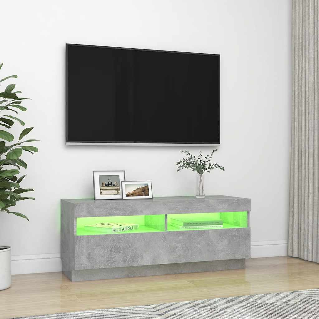 TV-bänk med LED-belysning betonggrå 100x35x40 cm