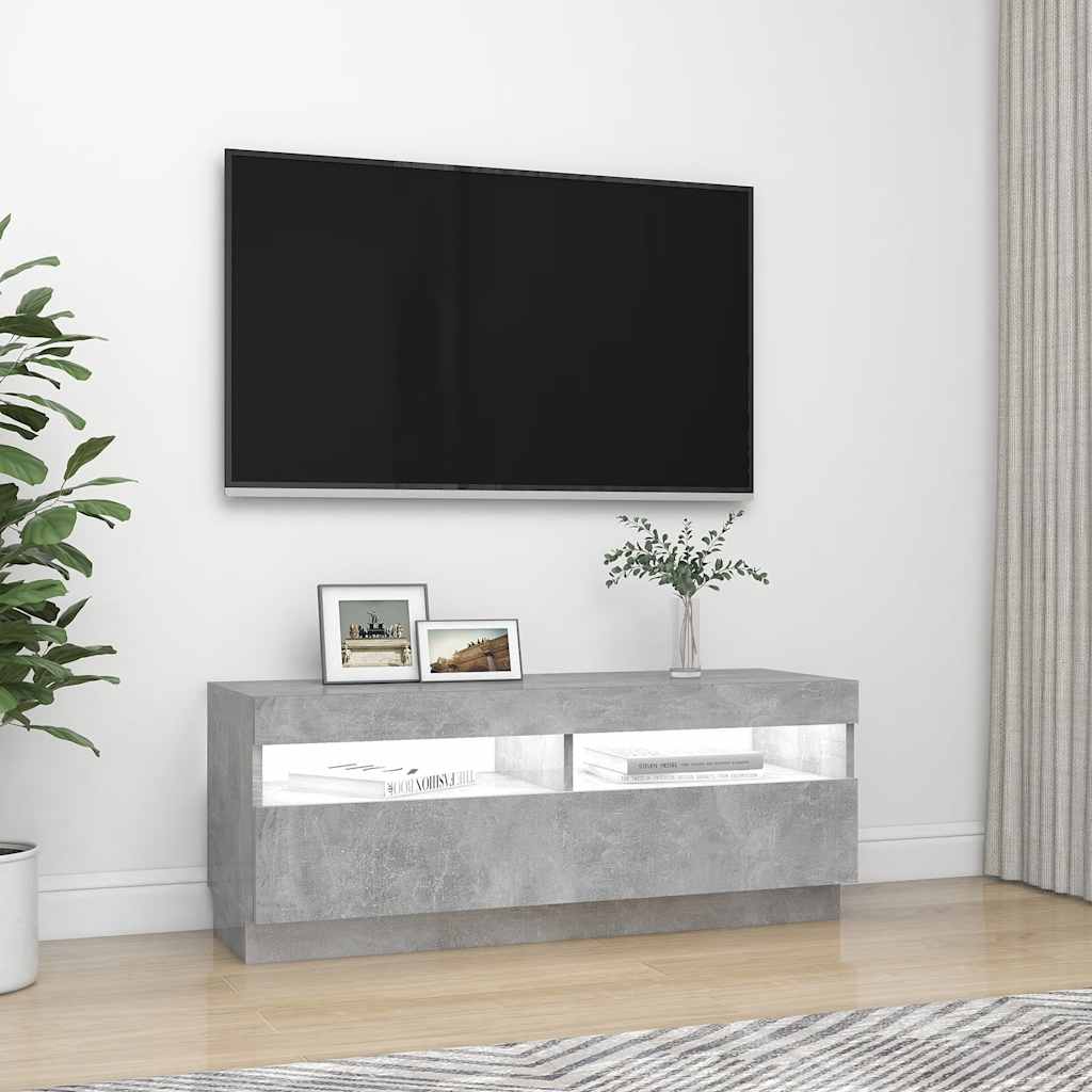 TV-bänk med LED-belysning betonggrå 100x35x40 cm