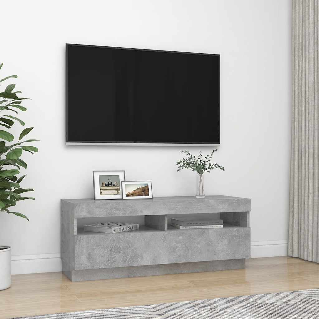 TV-bänk med LED-belysning betonggrå 100x35x40 cm