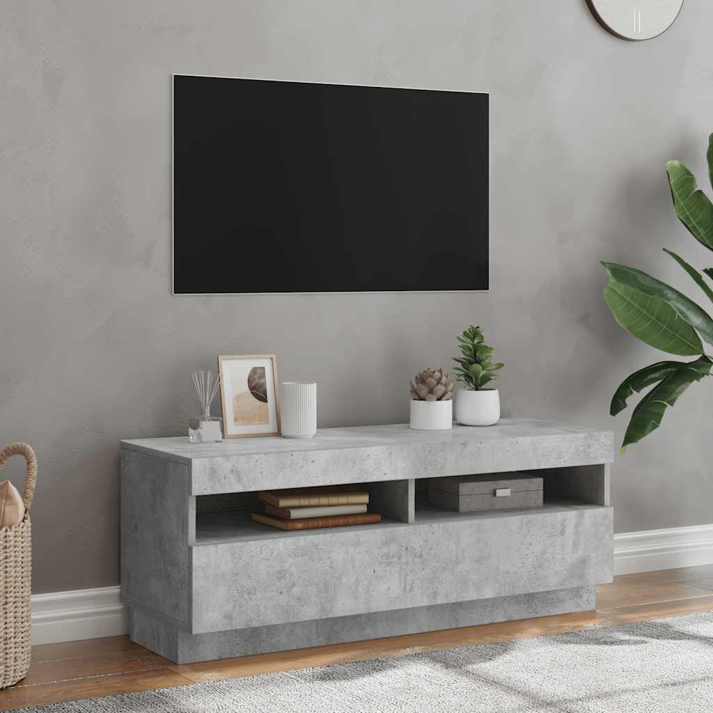 TV-bänk med LED-belysning betonggrå 100x35x40 cm