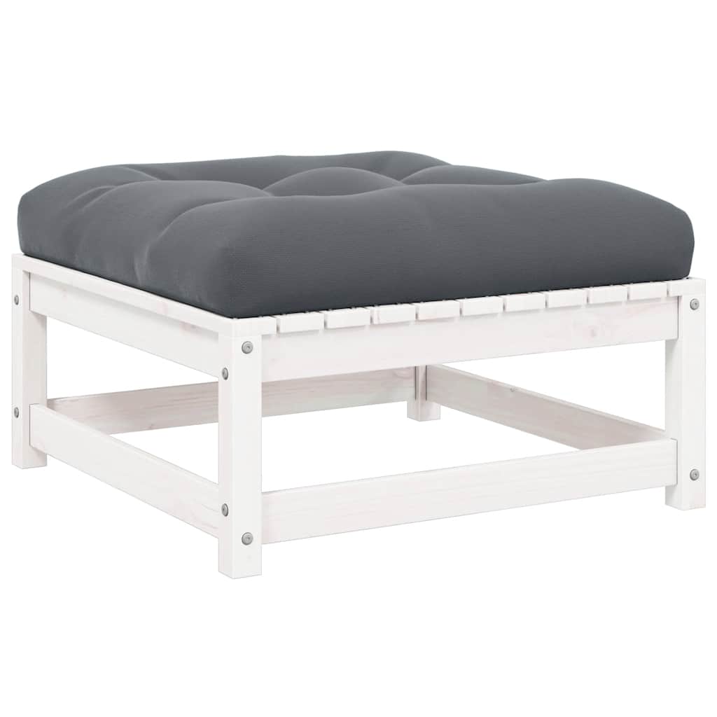 Fotpall med dyna för trädgården vit massiv furu