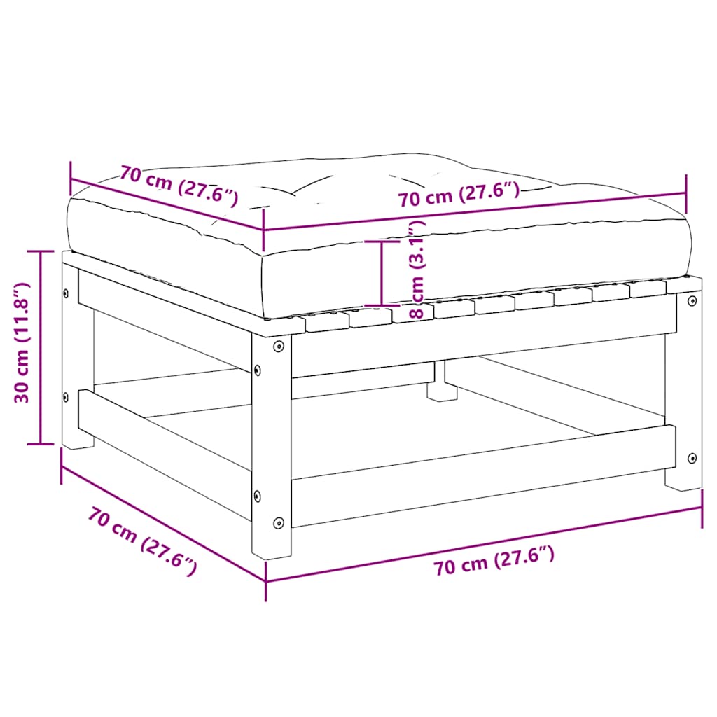 Fotpall med dyna för trädgården vit massiv furu