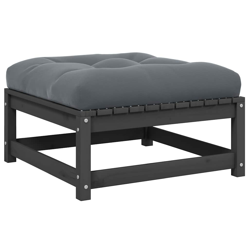 Fotpall med dyna för trädgården grå massiv furu