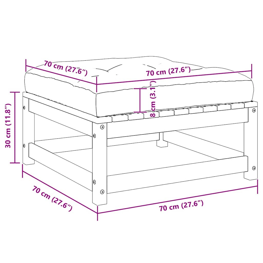 Fotpall med dyna för trädgården grå massiv furu