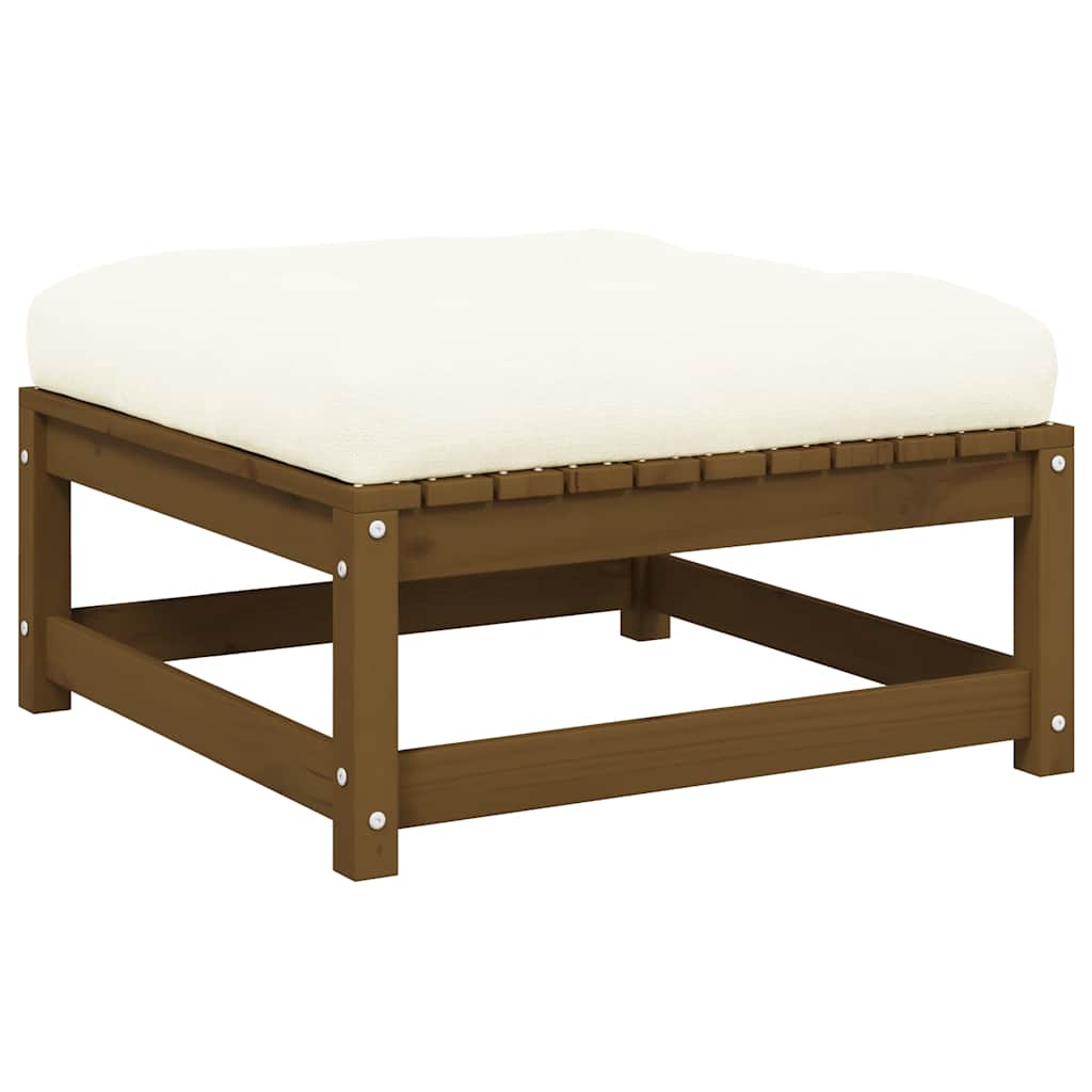 Fotpall med dyna för trädgården honungsbrun massiv furu