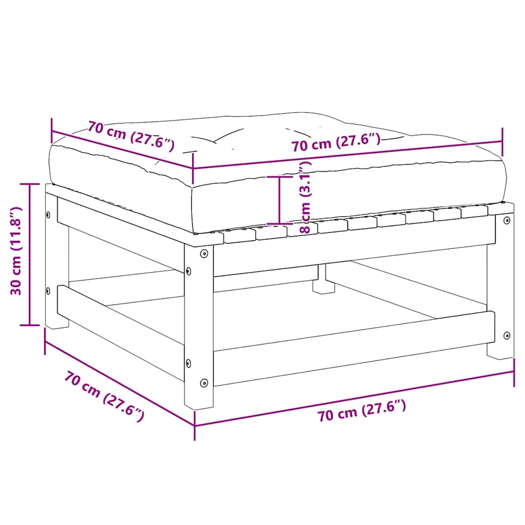 Fotpall med dyna för trädgården honungsbrun massiv furu
