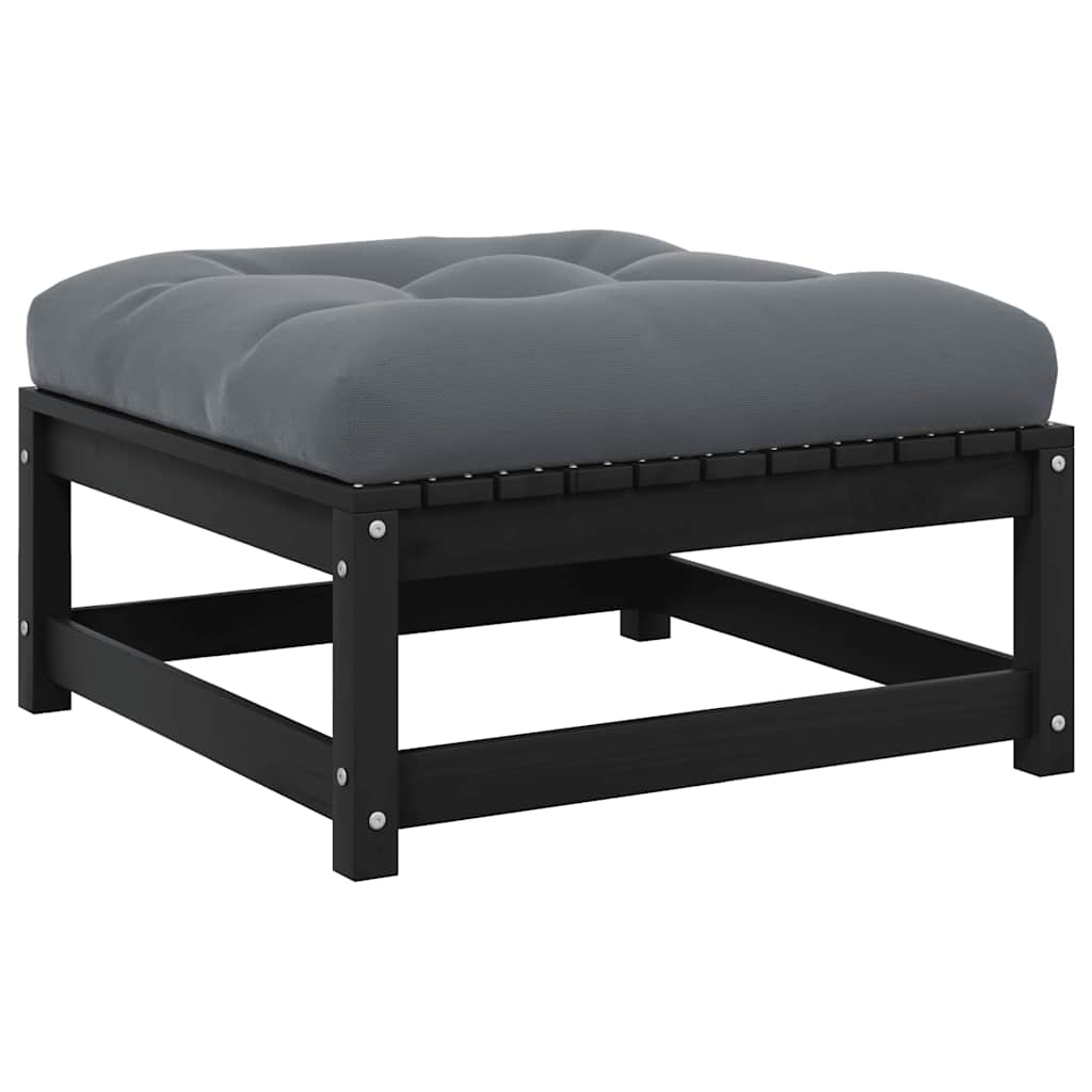 Fotpall med dyna för trädgården svart massiv furu