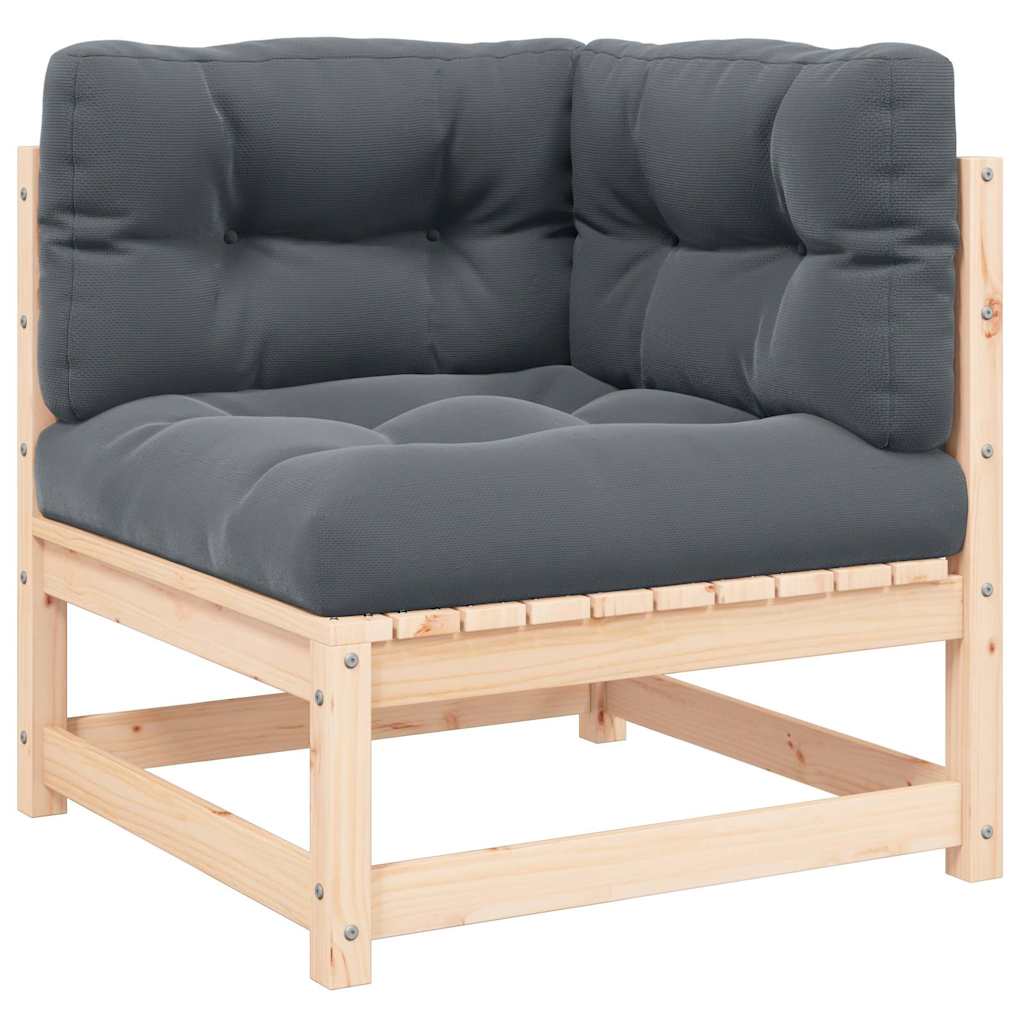 Hörnsoffa för trädgården med antracit dynor massiv furu