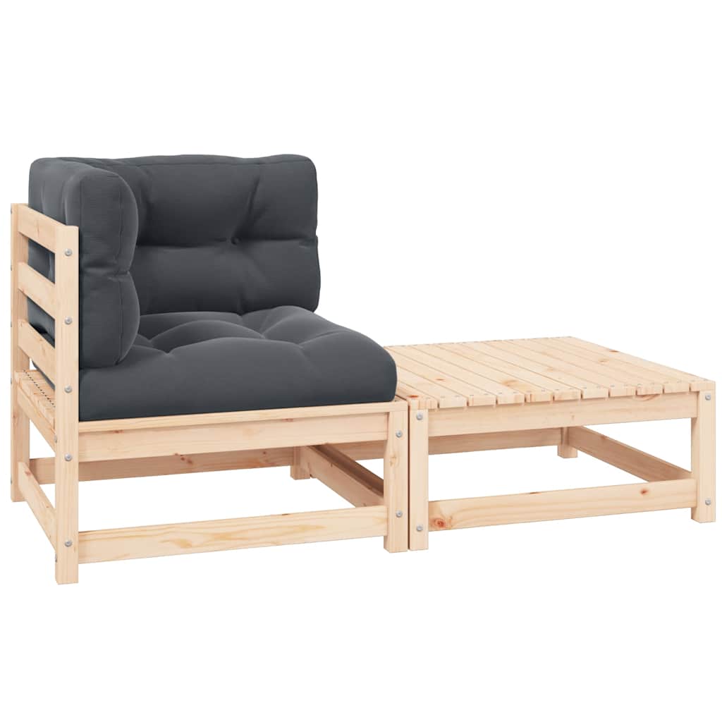 Trädgårdsgrupp med dynor 2 delar massiv furu